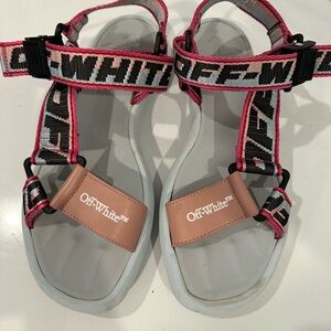Off-White Multicolor Canvas Preloved Track Logo Slingback Sandals size 40